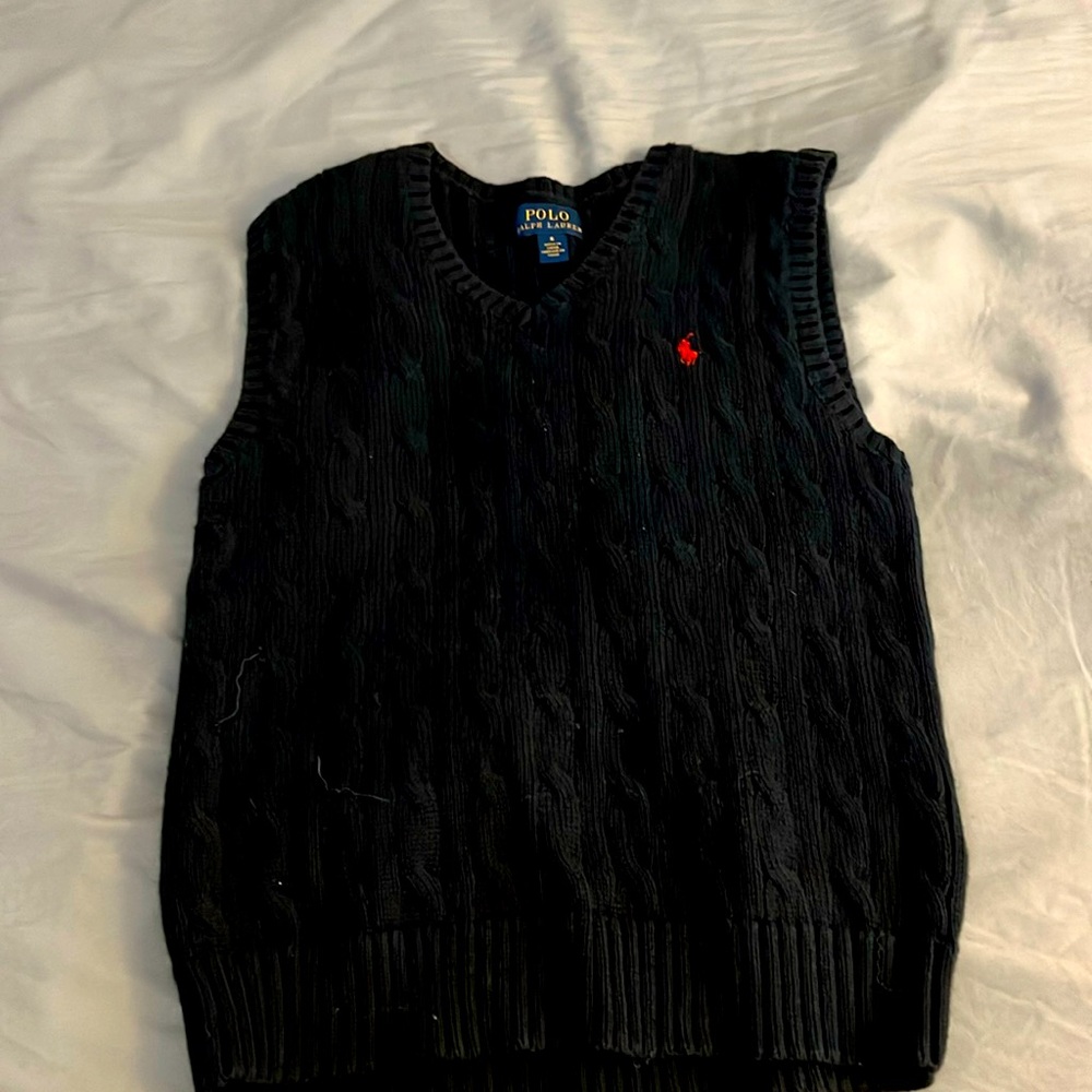 Ralph Lauren Polo sweater vest. Child size 6.  Navy with red emblem.